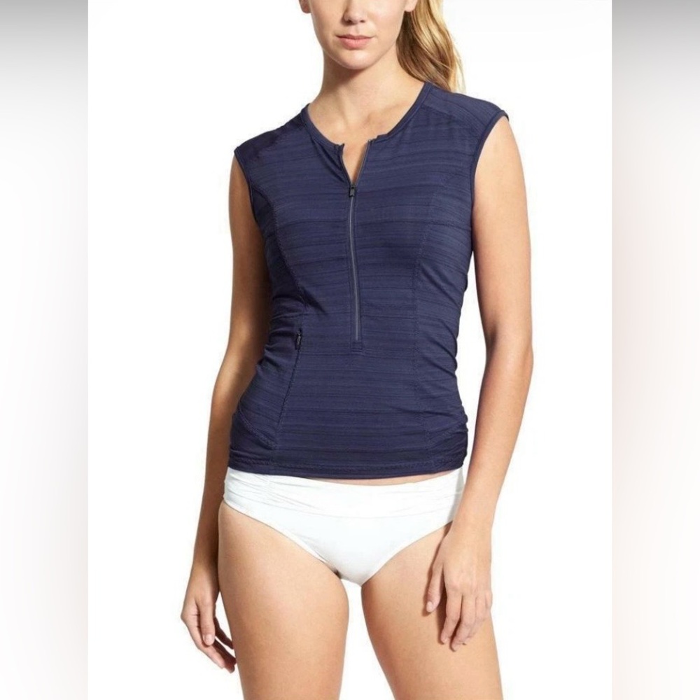 Athleta Pacifica Navy Tank 2.0 Sleeveless Zip-Front